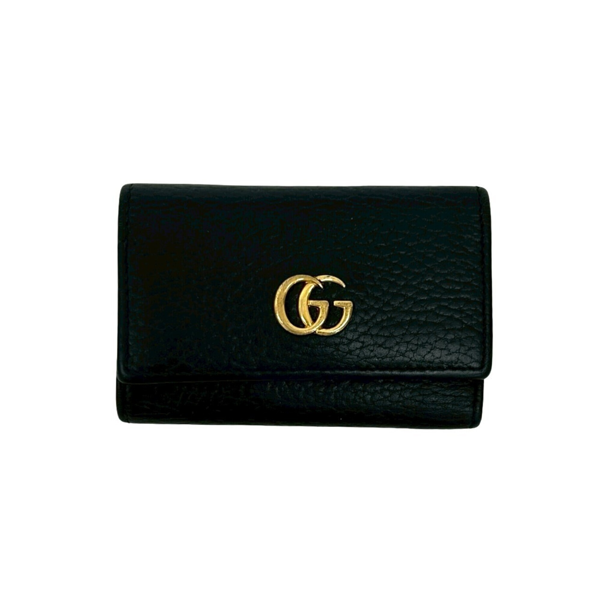 Gucci Gg Marmont Logo Leather Tri-Fold Key Case With Ring, Black, 42623